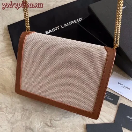 Replica YSL Fake Saint Laurent Cassandra Clasp Bag In Beige Canvas 6