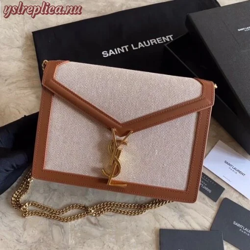 Replica YSL Fake Saint Laurent Cassandra Clasp Bag In Beige Canvas 7