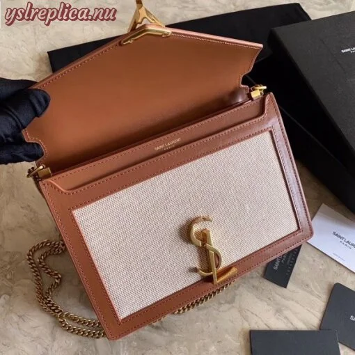 Replica YSL Fake Saint Laurent Cassandra Clasp Bag In Beige Canvas 8