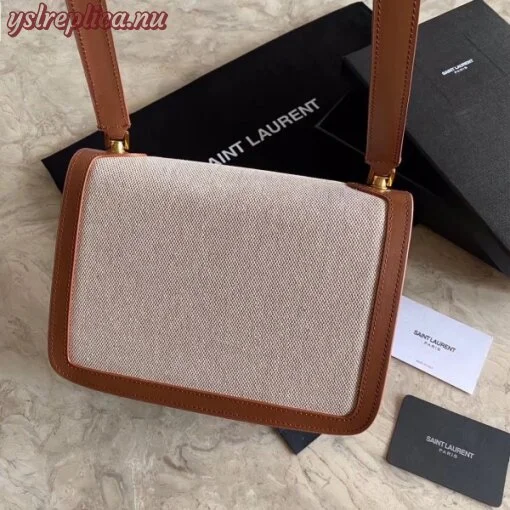 Replica YSL Fake Saint Laurent Carre Satchel Bag In Beige Canvas 7