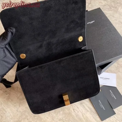 Replica YSL Fake Saint Laurent Carre Satchel Bag In Black Suede Leather 4