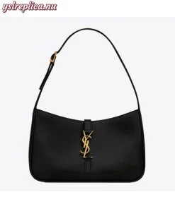 Replica YSL Fake Saint Laurent Le 5 ?? 7 Hobo Bag In Black Leather