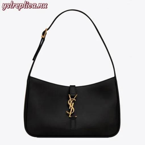 Replica YSL Fake Saint Laurent Le 5 ?? 7 Hobo Bag In Black Leather