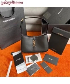 Replica YSL Fake Saint Laurent Le 5 ?? 7 Hobo Bag In Black Leather 2