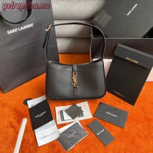 Replica YSL Fake Saint Laurent Le 5 ?? 7 Hobo Bag In Black Leather 2