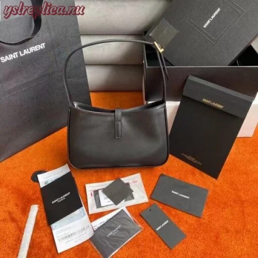 Replica YSL Fake Saint Laurent Le 5 ?? 7 Hobo Bag In Black Leather 5