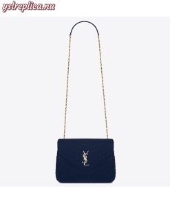 Replica YSL Fake Saint Laurent Blue Velvet Small Loulou Chain Bag