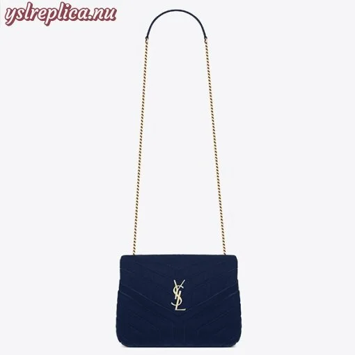 Replica YSL Fake Saint Laurent Blue Velvet Small Loulou Chain Bag