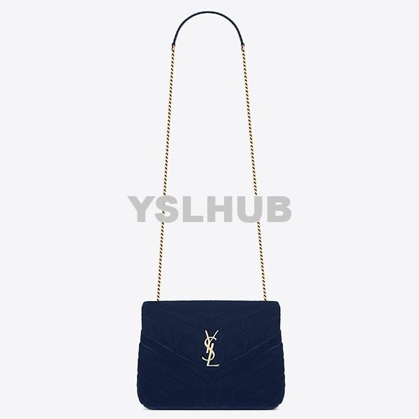 Replica YSL Fake Saint Laurent Blue Velvet Small Loulou Chain Bag