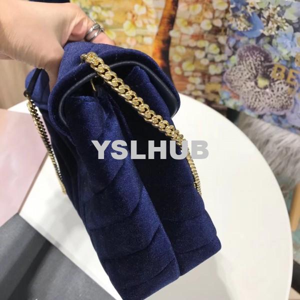 Replica YSL Fake Saint Laurent Blue Velvet Small Loulou Chain Bag 2
