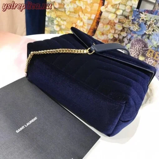 Replica YSL Fake Saint Laurent Blue Velvet Small Loulou Chain Bag 3