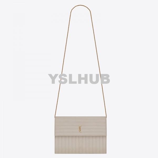 Replica YSL Fake Saint Laurent Victoire Chain Bag In Ivory Crinkled Leather