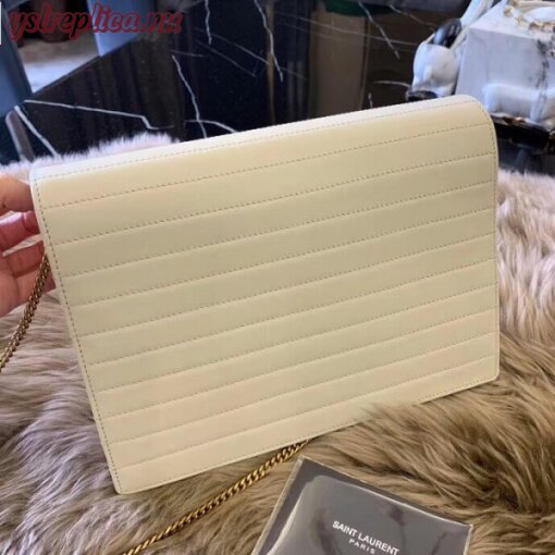 Replica YSL Fake Saint Laurent Victoire Chain Bag In Ivory Crinkled Leather 2