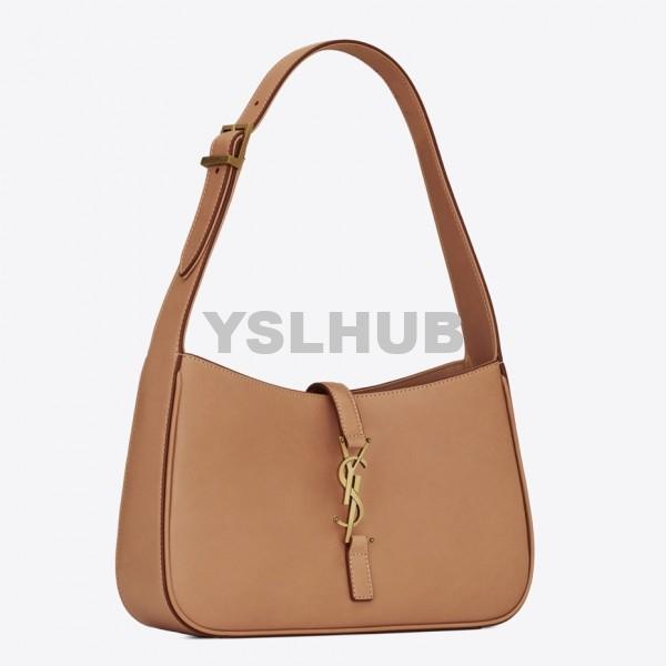 Replica YSL Fake Saint Laurent Le 5 ?? 7 Hobo Bag In Brown Leather