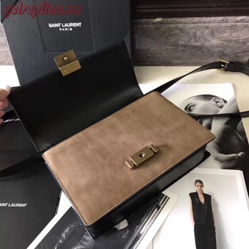 Replica YSL Fake Saint Laurent Medium Bellechasse Bag In Black Leather And Taupe Suede 4