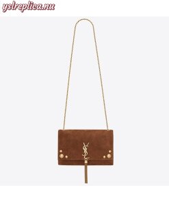 Replica YSL Fake Saint Laurent Medium Kate Tassel Bag In Brown Suede And Studs
