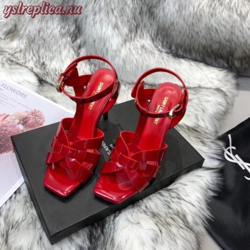 Replica YSL Fake Saint Laurent Tribute High Heel Sandals In Red Patent Leather 4
