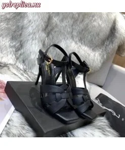 Replica YSL Fake Saint Laurent Tribute High Heel Sandals In Black Calfskin 2