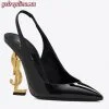 Replica YSL Fake Saint Laurent Cassandra Flat Sandals In Black Patent Leather 10