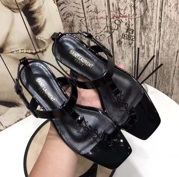 Replica YSL Fake Saint Laurent Cassandra Flat Sandals In Black Patent Leather 6