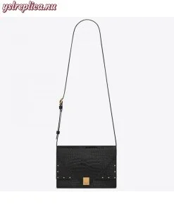 Replica YSL Fake Saint Laurent Margaux Satchel In Black Crocodile Embossed Leather