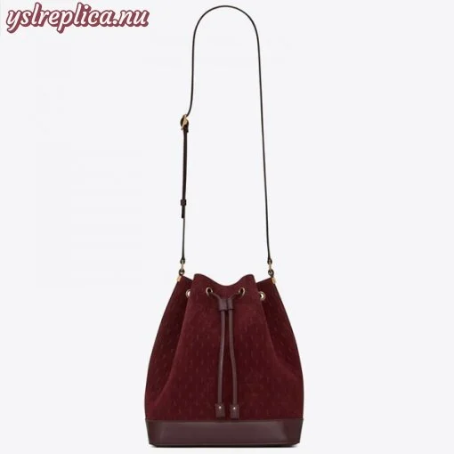 Replica YSL Fake Saint Laurent Monogram All Over Bucket Bag In Bordeaux Suede