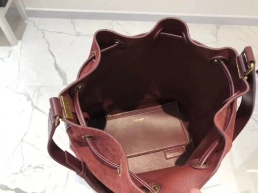 Replica YSL Fake Saint Laurent Monogram All Over Bucket Bag In Bordeaux Suede 5