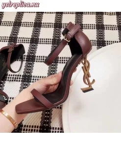 Replica YSL Fake Saint Laurent Opyum 110 Sandals In Burgundy Leather 2