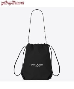 Replica YSL Fake Saint Laurent Black Teddy Drawstring Bag
