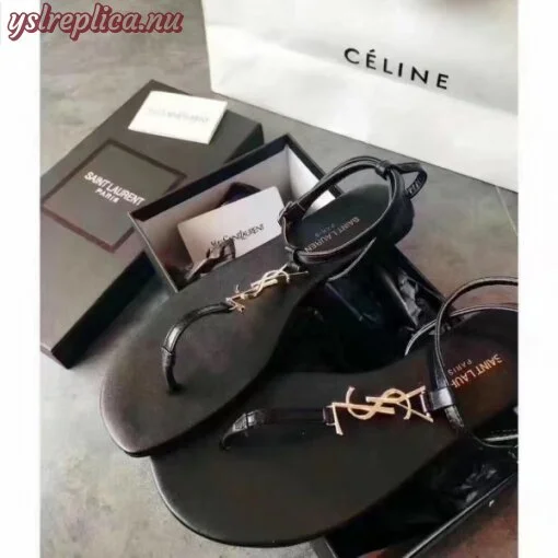 Replica YSL Fake Saint Laurent Black Nu Pieds T-strap Sandals 2