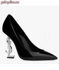 Replica YSL Fake Saint Laurent Black Opyum Pumps With Silver-toned Heel