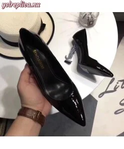 Replica YSL Fake Saint Laurent Black Opyum Pumps With Silver-toned Heel 2