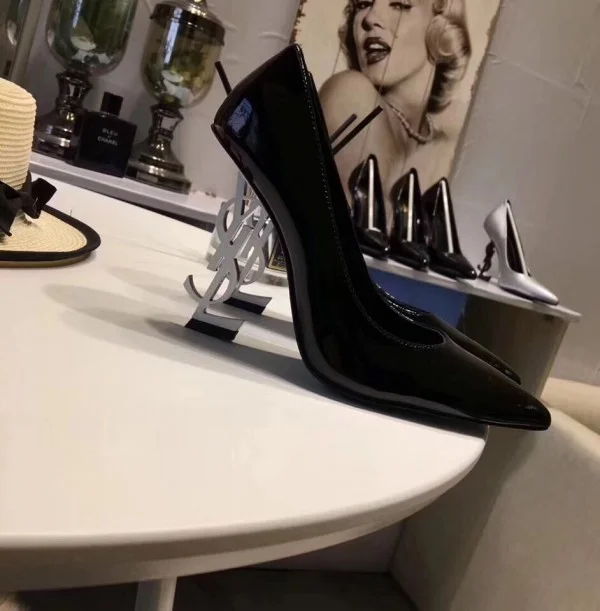 Replica YSL Fake Saint Laurent Black Opyum Pumps With Silver-toned Heel 5