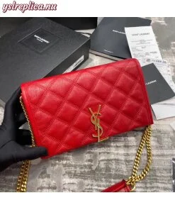 Replica YSL Fake Saint Laurent WOC Becky Chain Wallet In Red Lambskin 2