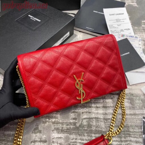 Replica YSL Fake Saint Laurent WOC Becky Chain Wallet In Red Lambskin 2