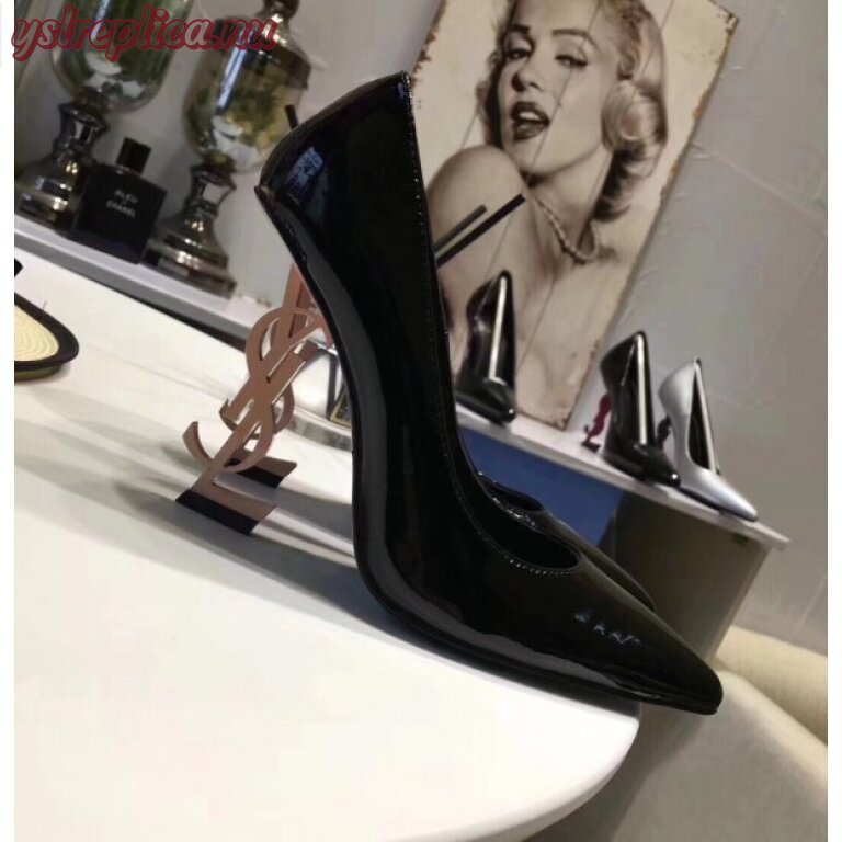 Replica YSL Fake Saint Laurent Black Opyum Pumps With Gold-toned Heel ...