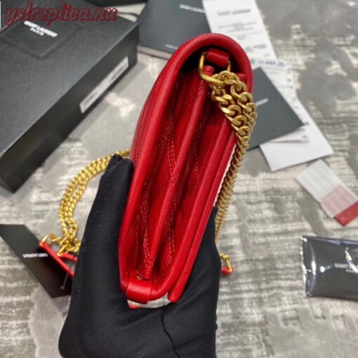 Replica YSL Fake Saint Laurent WOC Becky Chain Wallet In Red Lambskin 4