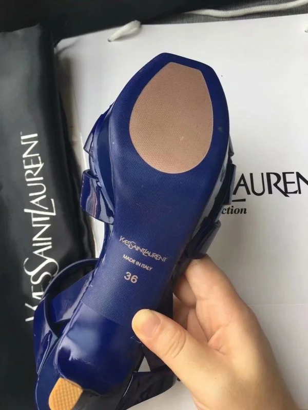 Replica YSL Fake Saint Laurent Tribute Sandals In Blue Patent Leather