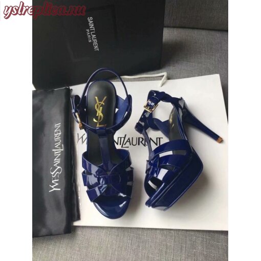 Replica YSL Fake Saint Laurent Tribute Sandals In Blue Patent Leather 2