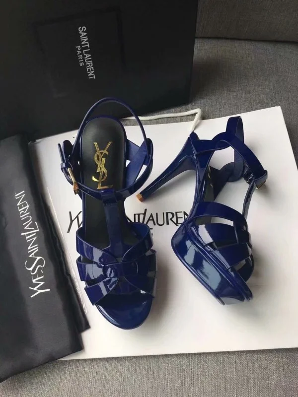 Replica YSL Fake Saint Laurent Tribute Sandals In Blue Patent Leather 3