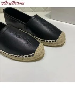 Replica YSL Fake Saint Laurent Monogram Espadrilles In Black Lambskin 2