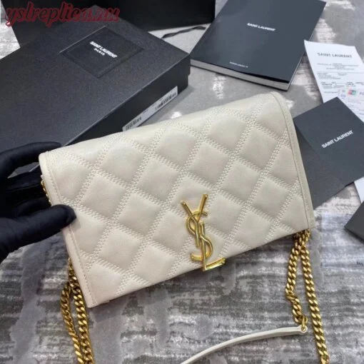 Replica YSL Fake Saint Laurent WOC Becky Chain Wallet In White Lambskin 7