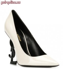 Replica YSL Fake Saint Laurent Opyum 110 pumps In White Patent Leather