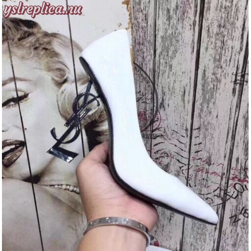 Replica YSL Fake Saint Laurent Opyum 110 pumps In White Patent Leather 6