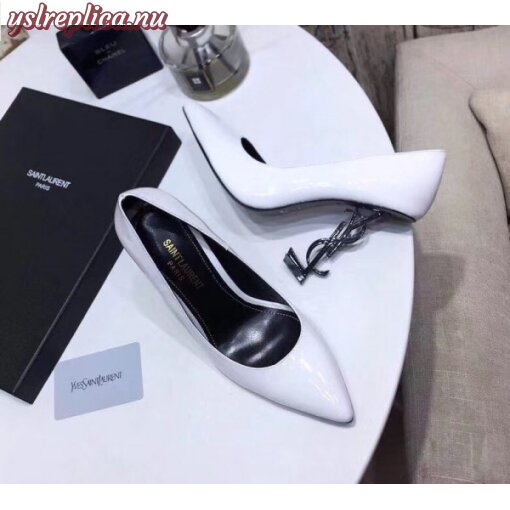 Replica YSL Fake Saint Laurent Opyum 110 pumps In White Patent Leather 7