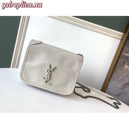 Replica YSL Fake Saint Laurent WOC Niki Chain Wallet In White Crinkled Leather 7