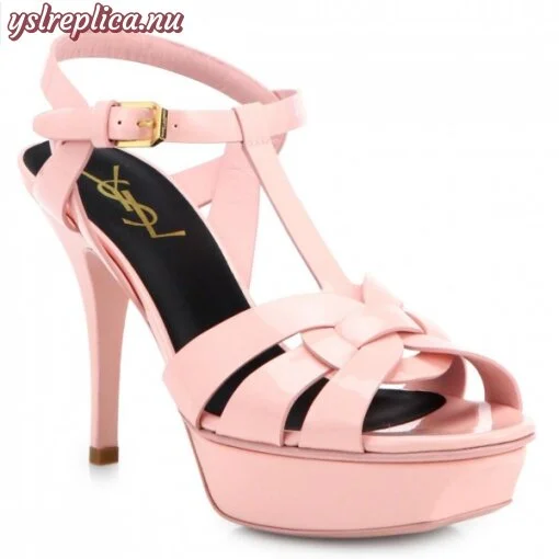 Replica YSL Fake Saint Laurent Tribute Sandals In Pink Patent Leather 4