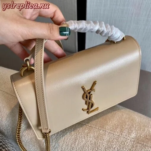 Replica YSL Fake Saint Laurent WOC Sunset Chain Wallet In Taupe Calfskin 7