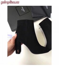 Replica YSL Fake Saint Laurent LouLou 95 Zipped Ankle Boot In Black Suede