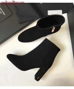 Replica YSL Fake Saint Laurent LouLou 95 Zipped Ankle Boot In Black Suede 2